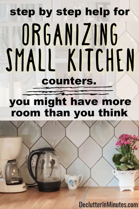 If you're like most people, your small kitchen counters are constantly cluttered and crowded. This makes it hard to cook in your kitchen. But don't worry, there is a solution! These tips will show you how to organize your small kitchen counters so you can have more cooking space. You'll be able to whip up your favorite recipes in no time! #organizecounters #organizesmallkitchen Open Shelves Kitchen Small Space, How To Arrange A Small Kitchen, Decorating Small Kitchen Countertops, How To Make More Counter Space Kitchen, How To Organize Your Kitchen Countertops, Organize Small Kitchen Countertops, Small Kitchen Storage Ideas Organizing Counter Space, Countertop Space Saver, Limited Kitchen Counter Space