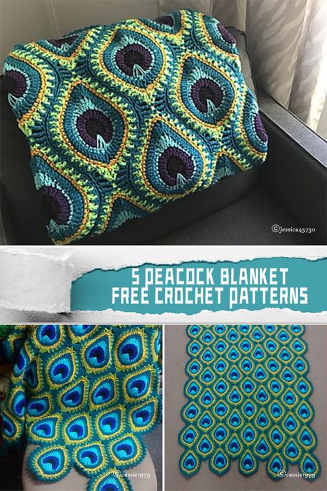 5 Pretty Peacock Blanket Crochet Patterns - FREE - iGOODideas.com Crochet Peacock Blanket, Peacock Crochet Blanket, Peacock Blanket, Crochet Peacock, Crochet Ripple Afghan Pattern, Blanket Crochet Patterns, Peacock Crochet, Crochet Ripple Afghan, Yarn Craft