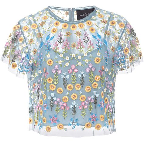 Needle & Thread     Flowerbed Embroidered Top (13,765 DOP) ❤ liked on Polyvore featuring tops, light blue, blue top, floral print tops, blue floral top, floral crop top and jewel neck top Haute Couture, Light Blue Crop Top, Top Embroidery, Fashion Design Drawing, Light Blue Top, Blue Crop Top, Embroidered Crop Tops, Cute Dress Outfits, Blue Floral Top