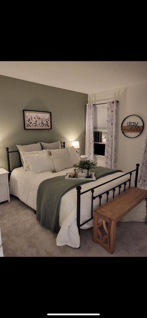 Rustic Guest Room Ideas, Tony Bedroom Ideas, Farmhouse Decor With Color, Newlywed Bedroom Ideas, Couples Room Ideas Bedrooms, No Headboard Ideas Bedroom, Couple Bedroom Ideas Married Modern, Bedroom Remodel On A Budget, Spare Bedroom Decor