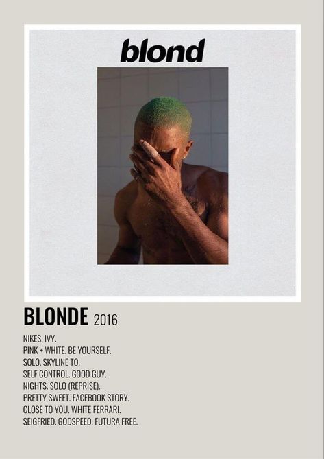 Frank Ocean Blonde Album, Blonde Frank Ocean, Blonde Album, Frank Ocean Album, Frank Ocean Poster, Minimalist Music, White Ferrari, Music Poster Ideas, Vintage Music Posters