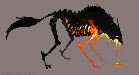 Hellhound Creaturi Mitice, 다크 판타지, Monster Concept Art, Creature Drawings, Fantasy Creatures Art, The Burning, Fantasy Monster, Creature Feature, Mythical Creatures Art