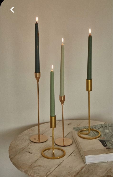 Green Candles Aesthetic, Green Candle Aesthetic, Green Candle Sticks, Gold Taper Candle Holders, Taper Candles Wedding, Gold Taper Candles, Sage Candle, Warm Lighting, Gold Candle Sticks