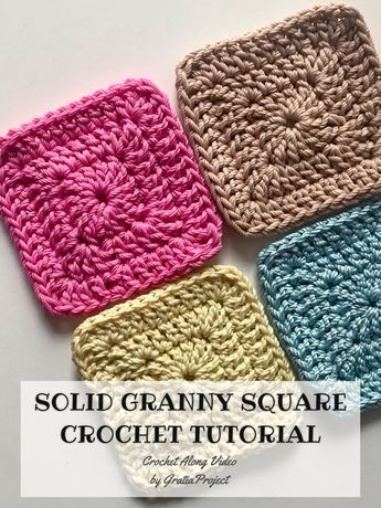 Crochet Solid Square Pattern Free, Solid Granny Squares Crochet, Free Crochet Solid Granny Square Patterns, Granny Crochet Blanket Pattern Free, How To Crochet For Beginners Granny Square Step By Step, Granny Square Solid Pattern, Crochet Closed Granny Square, Granny Square Crochet Pattern Step By Step, Granny Square Crochet Bags Free Patterns