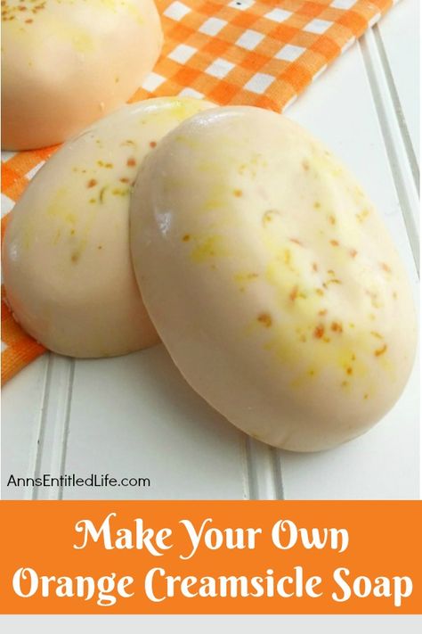 Make Your Own Orange Creamsicle Soap. Making your own soap is fast, fun and easy. This terrific recipe for Orange Creamsicle Soap smells fantastic and feels wonderful on your skin. If you enjoy a zesty citrus scent, follow these easy tutorial instructions to learn how to make Orange Creamsicle Soap! Homemade Soap Recipes, Orange Soap Recipe, Natural Soap Making Recipes, Diy Soaps, How To Make Orange, Orange Soap, Handmade Soap Recipes, Homemade Soaps, Orange Creamsicle