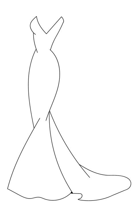 Wedding Gown Drawing Sketches, Gown Art Drawing, Gown Illustration Sketch, One Line Dress Drawing, Outfit Outline Drawing, Dress Shapes Drawing, Dress Drawing Template, Dress Drawing Outline, Dress Outline Template