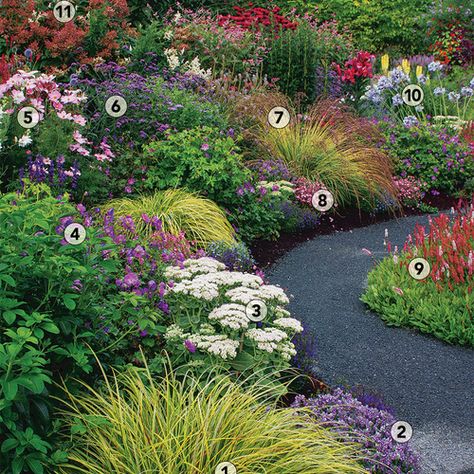 Zone 7 Front Yard Landscaping, 3 Season Garden Plan Full Sun, Four Season Flower Bed, Four Season Landscape Ideas, All Season Garden Plan, Year Round Landscape Ideas, Eastern Washington Landscaping, Landscape Design Full Sun, Northwest Garden Ideas Landscape Design