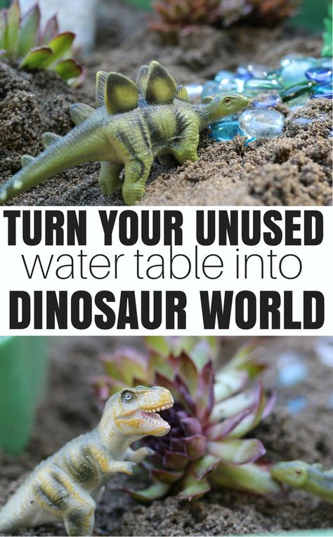 Turn your water table into a dinosaur world with plants, dinosaur toys, and sand! Super fun summer activity to play with outside. Amigurumi Patterns, Dinosaur Small World, Dinosaur Activity, Dinosaur Activities Preschool, Dinosaur Garden, Preschool Sensory, Dinosaur World, Activity For Preschool, Motor Coordination