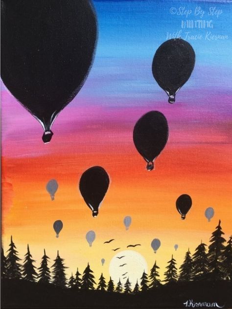 Sunset Painting - Learn To Paint An Easy Sunset With Acrylics Seni Arab, Balloon Painting, Seni Vintage, Couple Painting, Silhouette Painting, Simple Canvas Paintings, Canvas Painting Tutorials, Oil Pastel Art, Easy Canvas Painting