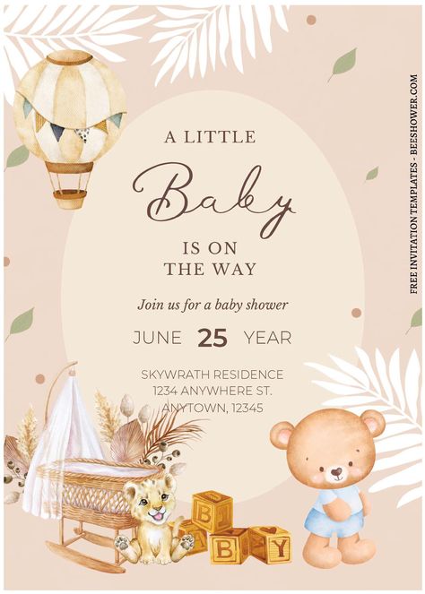 Nice (Free Editable PDF) Adorable Summer Woodland Baby Shower Invitation Templates Baby Shower Layout, Christening Background, Baby Shower Templates Free, Invitacion Baby Shower Originales, Baby Shower Invitations Ideas, Baby Invitation Card, Baby Shower Invitation Ideas, Events Backdrop, Invitacion Baby Shower