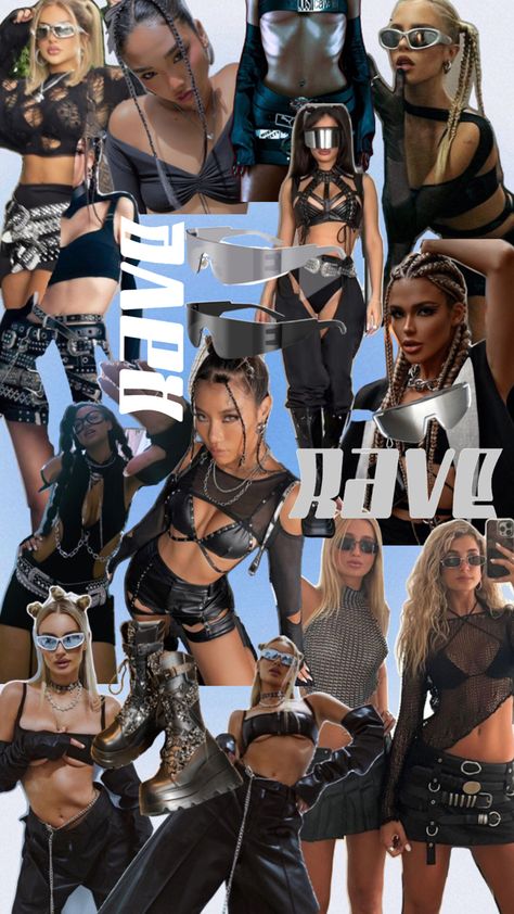 Rave girls outfit inspo Black belts Reggaeton, Hard Summer Outfit, Rave Aesthetic Outfit, Techno Outfit Rave, Techno Party Outfit, Rave Outfits Black, Hard Summer Festival Outfit, Techno Rave Outfit, Black Rave Outfits