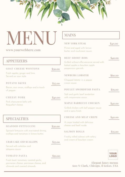 New fancy menu templates to edit Custom Menu Design, Food Menus Designs, Fancy Menu Ideas, Menu Card Ideas Restaurant, Resturant Menue Design, Resturant Menue Ideas, Fancy Restaurant Menu Design, Menu Design Ideas Restaurant, Hotel Menu Card Design