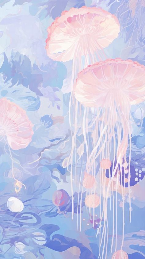 Jelly fish coral in under water jellyfish drawing invertebrate. | free image by rawpixel.com Phone Wallpaper Jellyfish, Jelly Fish Wallpaper Blue, Light Blue Jellyfish Wallpaper, Jellyfish Macbook Wallpaper, Jellyfish Art Wallpaper, Wallpaper Iphone Jellyfish, Under Water Aesthetic, Under Water Wallpaper, Jellyfish Wallpaper Iphone