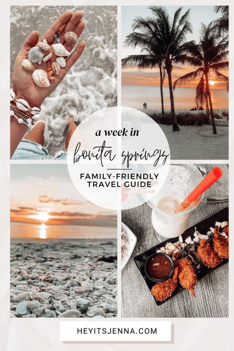A family-friendly travel guide to Bonita Springs, FL. located just out of Naples, it's a great family destination, with gorgeous white sand beaches, shelling, amazing food, and even better sunsets! Pin this for your next vacation! #florida #travel #familytravel #beach #springbreak Bonita Springs Florida Things To Do, Dania Beach Florida, Bonita Springs Florida, Family Spring Break, Spring Break Beach, Fl Beaches, Vacation Florida, White Sand Beaches, Florida Springs