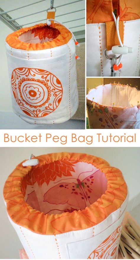 Bucket Peg Bag Tutorial Couture, Tela, Peg Basket Sewing Pattern, Washing Peg Bag, How To Make A Peg Bag, Sew Peg Bag Free Pattern, Diy Peg Bag, Clothes Peg Bag, Peg Bags To Make