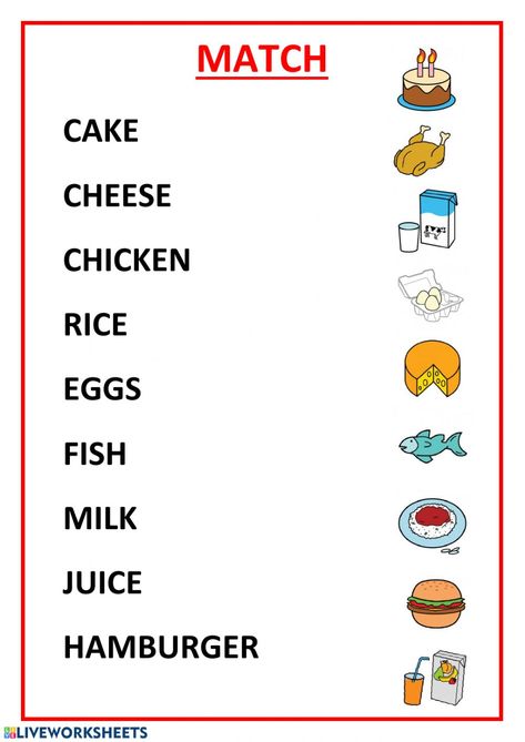 Food and drinks interactive activity for 1º y 2º de primaria. You can do the exercises online or download the worksheet as pdf. Second Grade English Activities, Food Kindergarten Worksheets, Food And Drink Worksheet, Food Worksheets For Kids, Wh Questions Kids, Food Activities For Kids, How To Learn English, Exercise Food, Materi Bahasa Inggris