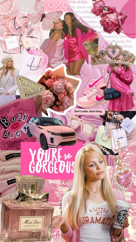 Barbiecore Aesthetic Wallpaper, Pink Mean Girls Aesthetic, Rich Girl Aesthetic Pink, Mean Girls Aesthetic Wallpaper, Collage Wallpaper Pink, Pink Aesthetic 2000s, Mean Girl Aesthetic, Model Aesthetic Wallpaper, Girls Aesthetic Wallpaper