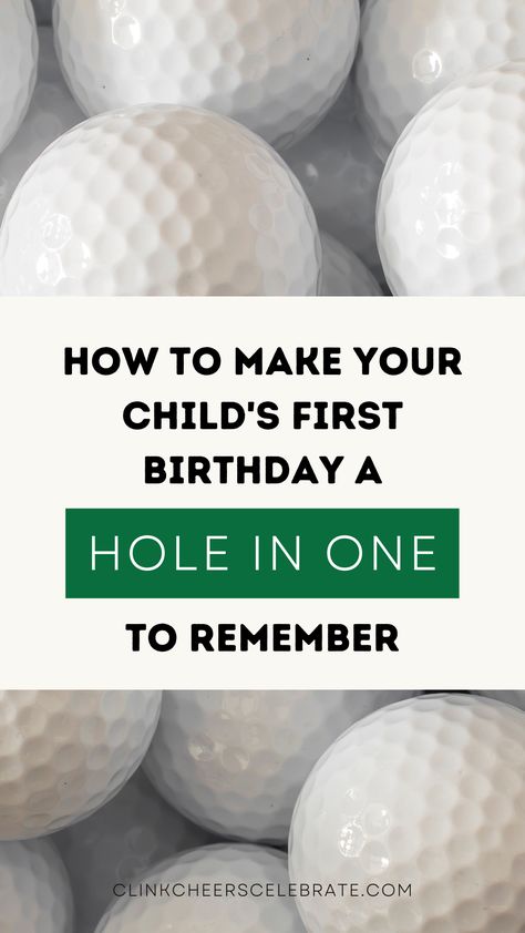 The chances of making a hole in one on the golf course is anywhere from 3,000 – 12,000 to 1, based on your skill level. Maybe you know from experience, or can just image, that the level of excitement it brings when that little white ball rolls into the hole is high. That’s the kind of excitement we want for your little one’s first birthday! They deserve a celebration to remember (just like that hole in one), making this “Hole in ONE” first birthday party theme “par for the course.” Hole In One First Birthday Parents Shirts, First Birthday Golf Theme Food, First Birthday Golf Theme Photos, Home In One Birthday, Hole In One First Birthday Party Favors, Hole In One First Birthday Activities, Hole In One Themed Birthday, Hole In One First Birthday Invitation, Hole In One 1st Birthday Party