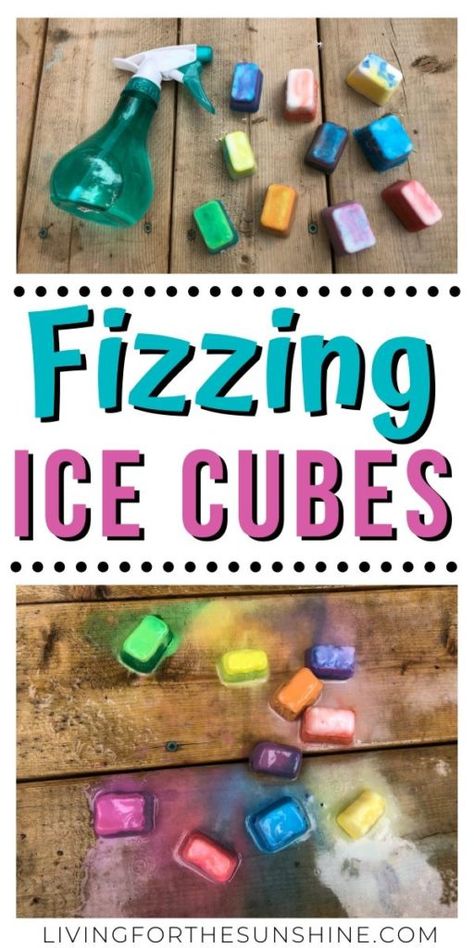 Fizzy Ice Cubes Experiment, Structured Play Ideas, Ice Cube Sensory Play, Snow Day Ideas For Kids, Water Projects For Kids, Hot And Cold Activities Preschool, Outdoor Activities Preschool, Painting With Ice Cubes, Baking Soda And Vinegar Experiment