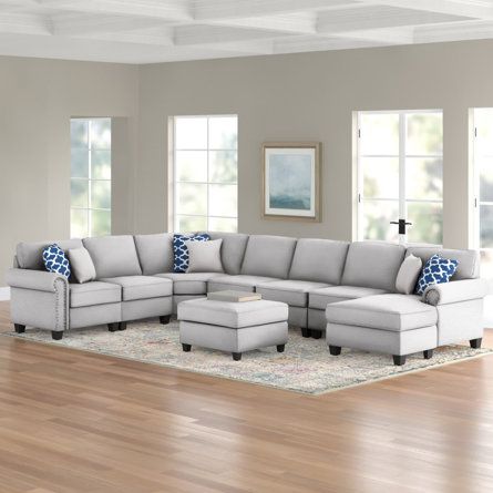 Three Posts™ Ketterer 149.8" Wide Left Hand Facing Modular Corner Sectional with Ottoman - Wayfair Canada Rustic Family Room, U Shaped Couch, Sectional With Ottoman, Living Room Bookcase, Modular Sectional Sofa, Bedroom Furniture For Sale, Nursery Furniture Sets, Upholstered Sectional, Cabinets For Sale