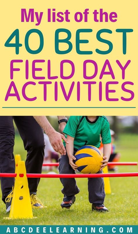 I am a physical education teacher and have planned 7 field days! I created my list of the 40 best field day activities to make your planning easy! These activities include cooperative, competitive, relays and water games. These activities are best suited for elementary and middle school-aged students! Physical Activities For School Age, Large Motor Games For School Age, Small Group Activities School Age, Elementary Relay Games, Field Day Elementary School, Pe Activities For Middle School, Elementary School Pe Games, Olympic Field Day Games, Field Day Stations