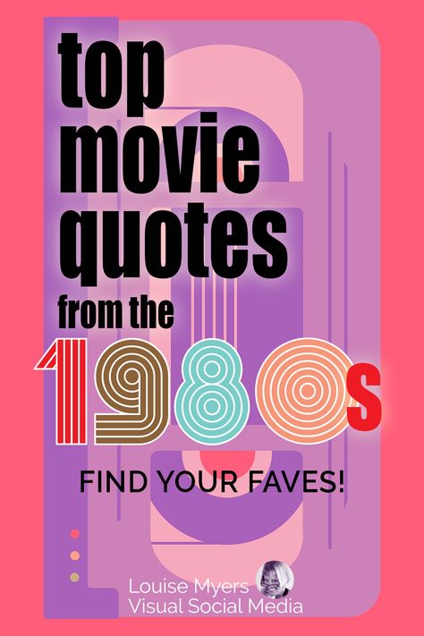 purple and pink graphic of vhs movie tape says top movie quote from the 80s, find your faves. 1980s Quotes, Wall Street 1987, Love Movie Quotes, Top Movie Quotes, 80s Movie Quotes, 80s Quotes, Gordon Gekko, Rad Quotes, Funny Famous Quotes