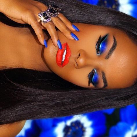 ✨ Go follow @blackgirlsvault for more  celebration of Black Beauty, Excellence and Culture♥️✊ Royal Blue Eyeshadow, Royal Blue Makeup Looks, Royal Blue Makeup, Music Video Makeup, Blue Eyeshadow Looks, Blue Makeup Looks, Birthday Makeup, Colorful Eye Makeup, Blue Eyeshadow