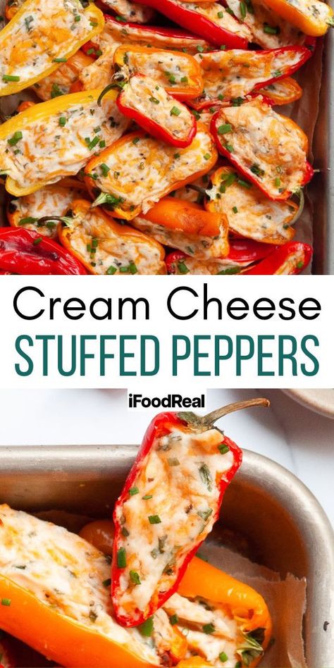 Cream Cheese Stuffed Mini Peppers Cream Cheese Chicken Stuffed Peppers, Stuffed Sweet Mini Peppers Appetizers, Stuffed Snacking Peppers, Dinner With Sweet Peppers, Essen, Baked Mini Peppers, Chicken Stuffed Mini Sweet Peppers, Grilled Stuffed Mini Sweet Peppers, Mini Sweet Pepper Appetizers