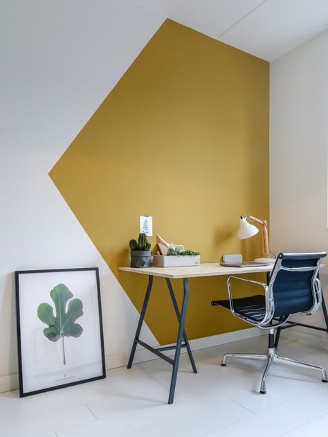 11 Creative Color-Blocked Accent Wall Ideas to Try Paint Feature Wall, Yellow Accent Walls, Geometric Wall Paint, تصميم الطاولة, Open Concept Home, Accent Wall Paint, Bedroom Wall Paint, Wall Paint Designs, Design Del Prodotto