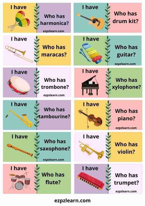 Music Vocabulary, Esl Materials, Free Music Worksheets, Music Education Games, Worksheet Kindergarten, Instrument Families, Esl Activities, Music Worksheets, English Games