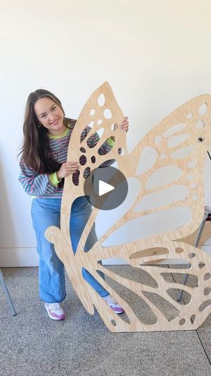 18K views · 250 reactions | Pt. 2 - Making a giant butterfly for my daughter’s garden birthday party. 🌸🦋🎂

Comment link for the free template and links to supplies!

Follow @sweetredpoppy for more crafting inspiration.

I wasn’t sure if this would giant butterfly would turn out because it’s my first time working with wood on this scale (or using a real power tool 😬) but I’m so happy with the results so far!!

I used a jigsaw from @loweshomeimprovement to cut out my butterfly and a drill with a hex shank spade drill bit to create holes for the more detailed cut outs. Once I figured out the right blade to use everything cut so smoothly! 

Next up, I need to paint this butterfly, create a stand and add a little bit of sparkle. I also need to cut out one more butterfly. 🤣 I have some fun Diy Giant Butterfly, Giant Butterfly, Garden Birthday Party, Butterfly Balloons, Working With Wood, My Butterfly, Wood Butterfly, Butterfly Table, Crafting Inspiration