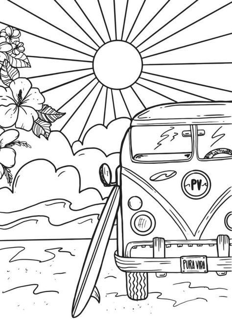 Aesthetic Colouring Pages Printable, Pages Aesthetic, Beach Coloring Pages, Tema Disney, Summer Coloring Pages, Detailed Coloring Pages, Fotografi Vintage, Easy Coloring Pages, Cool Coloring Pages