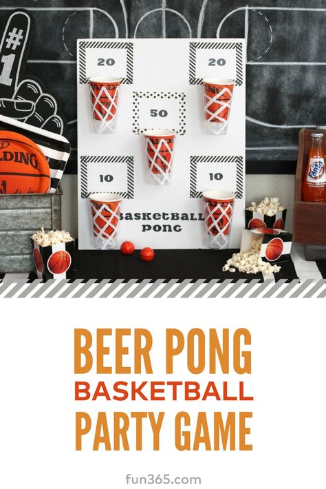 Celebrate March Madness with a game of friendly beer pong basketball. Make your own DIY party game by following step-by-step instructions from Mariah of Giggles Galore. Here's how she did it. #partygame #marchmadness #party Kegger Party Ideas, Beer Olympics Games Bachelorette, Beer Pong Games, Battleship Beer Pong, Beer Olympics Party, Beer Olympics Games, Beer Pong Party, March Madness Parties, Beer Olympics