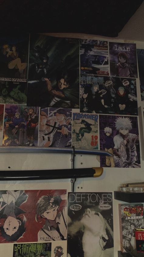 Anime Poster Wall Bedroom, Poster Wall Bedroom, Anime Bedroom, Anime Poster, Poster Room, Room Stuff, Wall Bedroom, Bedroom Posters, Poster Ideas