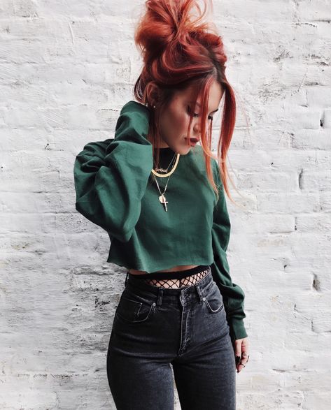 Rocker Chic, Winter Outfits, Black Jeans, Red Hair, Ragged Priest, Wearing Black, Rocker, Wall, Green