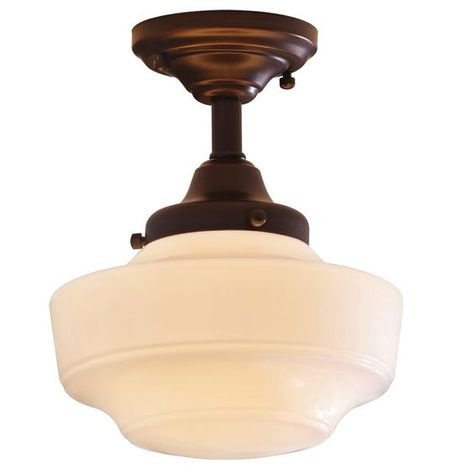 This retro allen + roth 8.62-in W dark oil-rubbed bronze semi-flush mount light has opalescent glass is a great classic design touch to many rooms. Great for transitional and retro style decor and works well in a kitchen, bedroom, closet, laundry room, hallway, and foyer. This fixture uses 1 60 watt A19 bulb (not included) and is dimmable for desired illumination levels when used with dimmable bulb, both incandescent and LED. UL listing demonstrates this product has met minimum requirements of t Lighting Flush Mount, School House Lighting, Traditional Style Decor, Allen Roth, Semi Flush Mount Lighting, Hallway Lighting, Farmhouse Lighting, Mount Light, Semi Flush Mount