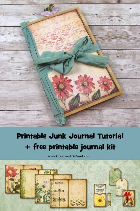 Easy Junk Journal Tutorial + Free Printable Journal Kit | Creative ArtnSoul Journaling Mini Books Printable Free, Free Printable Junk Journal, Easy Junk Journal, Journal Free Printable, Junk Journal Tutorial, Free Printable Journal, Journal Tutorials, Bookbinding Tutorial, Printable Junk Journal