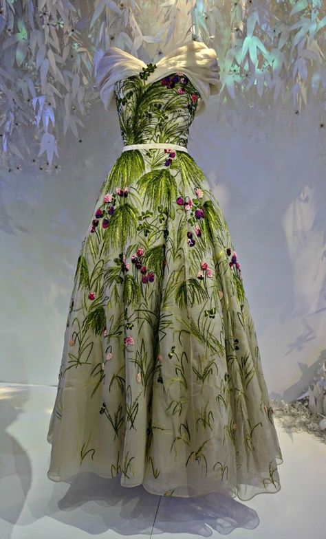 Miss Dior Dress, Dior Vintage Dress, Retinol Intense, Dior Gowns, Vintage Dior Dress, Floral Embroidered Gown, Christian Dior Gowns, Dior Exhibition, Floral Ball Gown