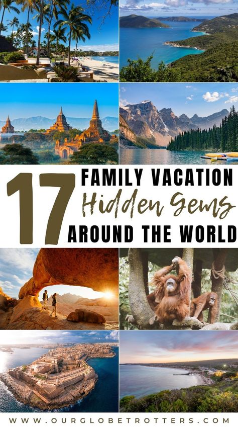 Plan your next family vacation to somewhere spectacular. Best ideas for family travel off the beaten path. Worldwide destinations for unique adventures, these are our family travel hidden gems, as shared by international family travel bloggers | Our Globetrotters Family Travel Blog Family World Travel, Family Friendly Travel Destinations, International Family Vacation Ideas, Family Holiday Destination, Best Countries To Visit With Kids, Tropical Family Vacations, Best Family Vacations With Kids, Family Friendly Vacations, Epic Family Vacations