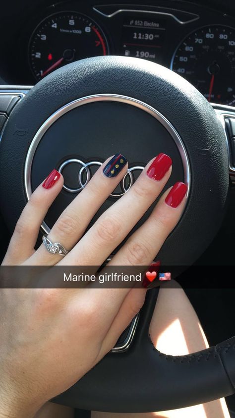 #Marine nails #marine wife #marine girlfriend #love my marine Army Girlfriend Nails, Marine Corp Nails Designs, Marine Ball Nails, Usmc Nails Designs, Marine Boyfriend Gifts, Marine Wife Tattoo, Marine Girlfriend Shirts, Marine Corps Ball Nails, Marine Corps Nails Designs