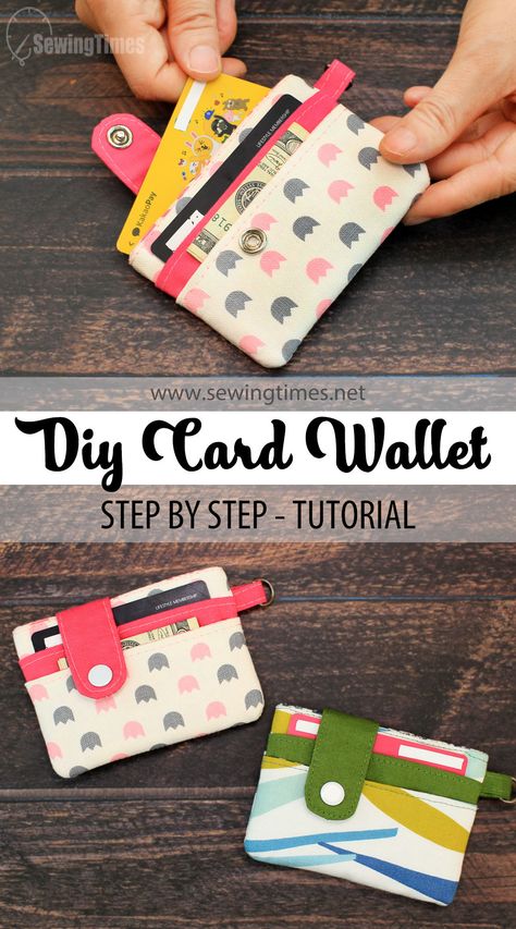 Wallet Diy Easy, Easy Wallet Pattern Free Sewing Projects, Card Holder Wallet Diy, Small Craft Projects Easy Diy, Small Sewing Machine Projects, Sew Card Holder Wallet Tutorial, Diy Card Wallet Pattern, Small Leather Gifts Diy, Diy Sew Wallet