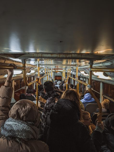 Bus Full Of People, On Bus Aesthetic, Bus Photo Aesthetic, Transport Aesthetic, Bus Aesthetics, Crowd Aesthetic, Bus Concept, Bus Inside, Snow Inside