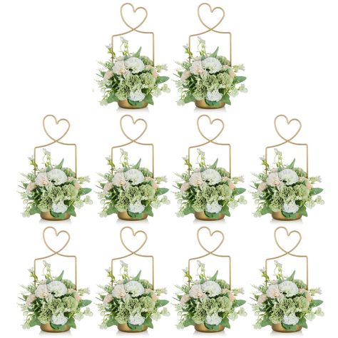 PRICES MAY VARY. PACKAGE INCLUDES: 10pcs love handle wedding flower holder. Frame size: 12.2x 29.8cm / 4.8"x 11.7"(Width x Height), Flower pot size: 5x 9.8cm / 1.97"x 3.86" (Height x diameter). Artificial flowers are not included. EASY TO DIY: This flower center pieces bulk can be decorated with flowers, dried flowers, or artificial flowers. Or as a decorative decoration for hanging hydroponic plants. It allows you to DIY at will, can be used multiple times, showing different effects. VERSATILE: Wedding Entry Table, Long Table Decorations, Indian Wedding Centerpieces, Wedding Flower Holders, Elegant Wedding Centerpieces, Vases For Centerpieces, Gold Centerpiece, Flower Table Decorations, Centerpieces For Tables