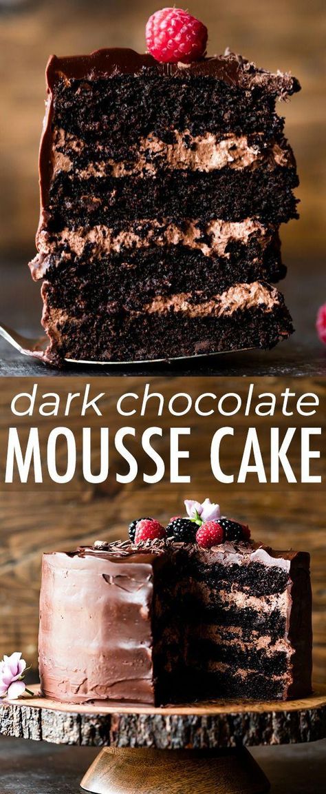 Dark Chocolate Mousse Cake, Fudgy Chocolate Cake, Whole Cake, Dark Chocolate Mousse, Chocolate Cake Recipe Easy, Dessert Party, Chocolate Mousse Cake, Oreo Dessert, Christmas Food Desserts