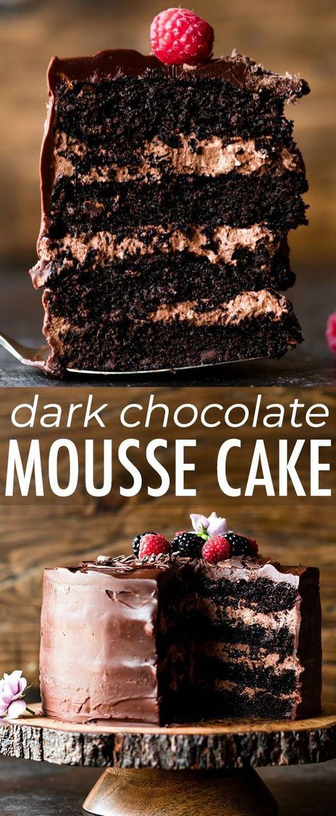 Dark Chocolate Mousse Cake, Fudgy Chocolate Cake, Whole Cake, Dark Chocolate Mousse, Chocolate Cake Recipe Easy, Dessert Party, Chocolate Mousse Cake, Vanilla Cake Recipe, Oreo Dessert