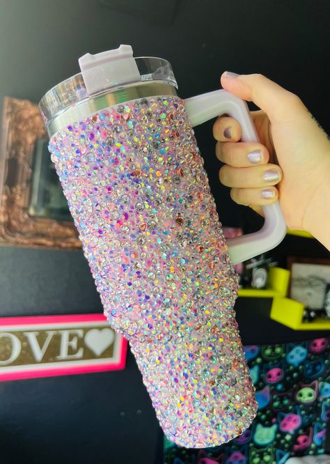 Absolutely STUNNING Crystal & Rhinestone Embellished Tumbler. 1200 ML Tumbler DRENCHED in the most exquisite Pink, Lilac & Lavender Rhinestones & Crystals. Also includes Gorgeous Heart Cabuchons and Crystals. Perfect for a Wedding, Bridesmaid or Birthday Gift. I accept custom orders, can vary the designs, colours, embellishments so reach out to me if you have any queries and Custom Ideas. ✨PRODUCT SPECIFICATIONS✨ Keep Your Drink Hot or Cold with its vacuum design, this thermal mug keeps your dri Bedazzled Bottle, Thermal Mug, Handbag Essentials, Lilac Lavender, Pink Lilac, Custom Ideas, Girly Accessories, Happy Vibes, Purple Rhinestone