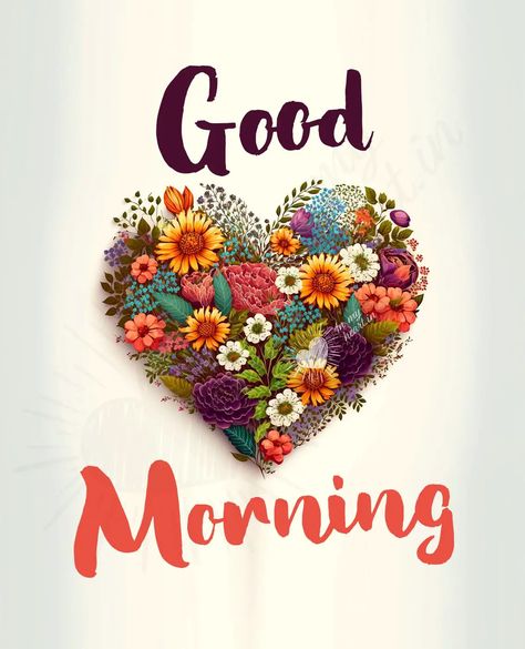 Share a lovely good morning image with a heart made of coloured flowers. Good Morning With Heart Images, Good Morning Hugs, Good Morning Heart Images, Good Morning Images Gif, Happy Morning Images, Good Morning Couple, Good Morning Wishes Love, Hello Good Morning, Best Good Morning Images