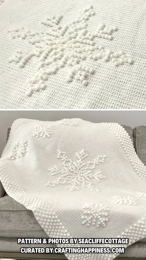 Snowflake Afghan Crochet, Snowflake Crochet Afghan Pattern Free, Let It Snow Crochet Blanket, Snowflake Crochet Pattern Free Blanket, Snowflake Blanket Crochet Pattern Free, Winter Themed Crochet Blanket, Crochet Winter Afghan Patterns Free, Crochet Snowflake Afghan, Crochet Christmas Baby Blanket