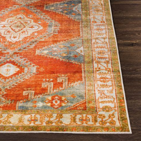 Orange Rugs, Bright Area Rug, Washable Area Rug, Polyester Rugs, Classic Rugs, Orange Area Rug, Soft Rug, Stain Resistant Fabric, Washable Area Rugs