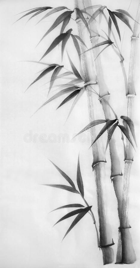 Black And White Bamboo Painting, Bamboo Tattoo Ideas Design, Bamboo Japanese Art, Watercolor Asian Art, Bamboo Leaf Illustration, Bamboo Pencil Drawing, Bamboo Design Art, Bamboo Sleeve Tattoo, Bamboo Leaf Tattoo